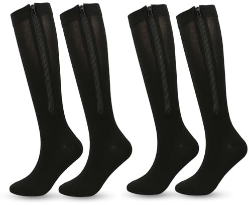 Mdrcg 2 Paar Zipper Kompressionsstrümpfe Mit Reißverschluss,Kompressionssocken Stützstrümpfe Mit Reißverschluss Für Damen Und Herren,C,M