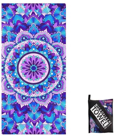 Telo mare grande in microfibra sottile con borsa, per adulti, uomini e donne, 160 x 90 cm, asciugamano da spiaggia mandala, ad asciugatura rapida, leggero, senza sabbia, per viaggi, nuoto, piscina