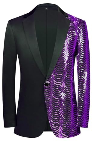 Capodanno Riunione di Fine Anno Festa di Famiglia Degli Uomini Oversize Casual Danza Paillettes Vestito di Moda Giacca Elegante Pantaloni Abiti Matrimon, Viola, M