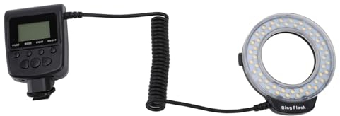 Flash Annulaire Macro 48 LED avec écran LCD, 48 LED, 4 Modes D'éclairage, 7 Niveaux de luminosité, 9 Anneaux Adaptateurs, Diffuseur de Flash pour Appareils Photo Numériques
