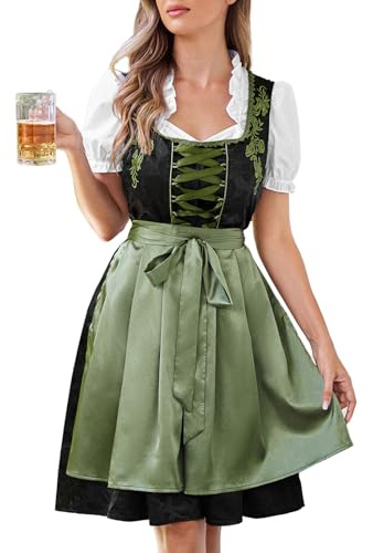 Oktoberfest Costume da donna bavarese Dirndl vestito con grembiule e camicetta verde oliva XXL