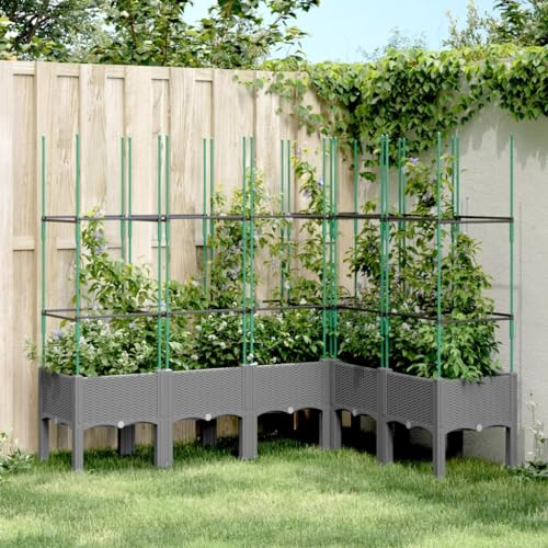 JUDYY Pflanzkübel mit Rankgitter Hellgrau 160x120x142,5 cm PP, Blumentopf Gross, Blumenkasten Balkon, übertopf, Pflanzkasten, Flowerpot, Kräuterbeet Für Die Küche, Vertikalbeet - 367967