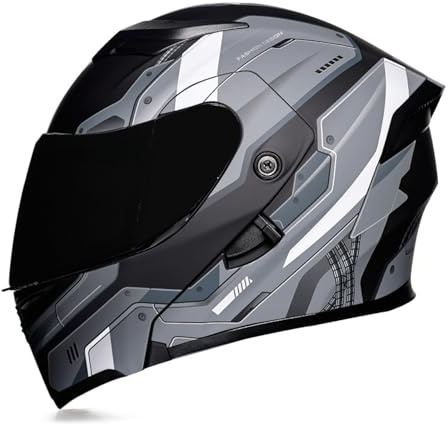RYDZCLH Casque De Moto Intégral Modulaire Approuvé par Le Dot Casque De Moto Rabattable pour Hommes Et Femmes Casque De Course De Moto De Vélo De Rue avec Double Visière,Light Gray,2XL 64~65cm