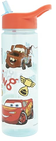 Disney Cars 600ml Kids Water Bottles with Straw by Polar Gear - Back to School Supplies for Boys - Lightning Mcqueen Gifts - Official Pixar Cars Merchandise