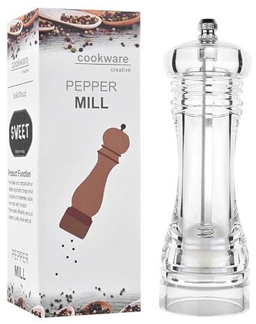 Moulin à poivre en acrylique transparent de qualité supérieure - Rechargeable et réglable - Disponible en 4 tailles : 10,2 cm | 12,7 cm | 15,2 cm | 20,3 cm | (21,5 x 6 cm)