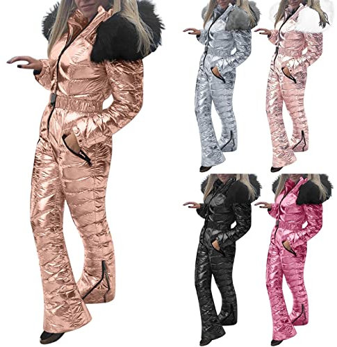 Schneeoverall Damen | Damen Rock Anzüge | Damen Skioveralls Einteiler Warm Schneeanzug Winter Warm Schnee Skifahren Sets Outdoor Overall mit Kapuze Reißverschluss Skianzug Wasserdicht Snowboard