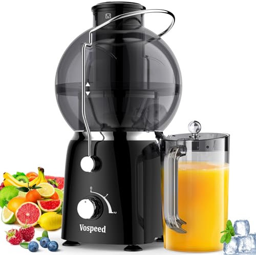 Extractor de zumo Vospeed, exprimidor de frutas y verduras de 1400 vatios con conducto de alimentación de boca ancha de 3,5 pulgadas con vaso de zumo de 1,2 litros, sin BPA, fácil de limpiar(negro)