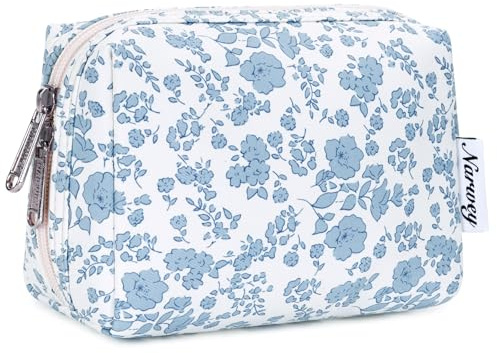 Narwey Kulturbeutel, Reise-Kosmetiktasche, große Toiletten-Organizer, Reisezubehör, Frauen, Kleine blaue Blume, S