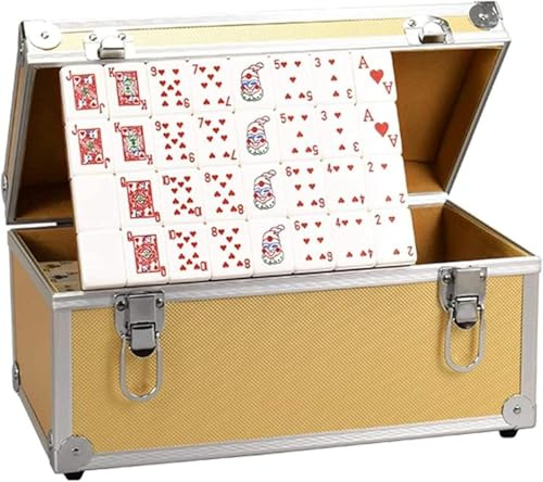 FOELANNE Tragbares Mini-Mahjong-Set ， Neuestes Mahjong-Set for Fliesenspiele, Poker-Mahjong, kollisionssichere Metallverpackung, verschleißfestes Mahjong-Set