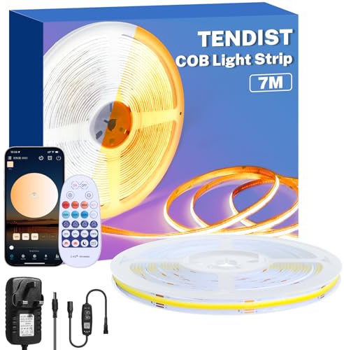 TENDIST COB Led Strip 7M, 3000-6500K CRI90+ Led COB Strip Light | 24V Super Bright Dimmable Warm White to Cool White Ruban, COB LED Strip Light for Interior Decoration