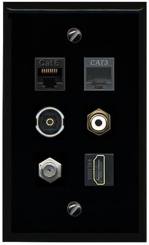 RiteAV CAT6 - Placa de pared plana y sólida para teléfono RCA RCA (cable coaxial HDMI), color blanco