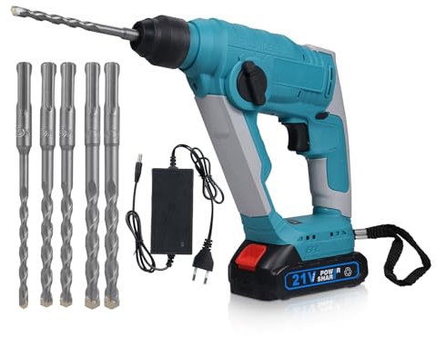 Marteau électrique sans balais 21 V 4000 ipm 2,0 J Marteau électrique sans fil, démarrage précis et contrôle de couple maximal avec lumière LED pour percer l'acier, le béton et le bois, prise