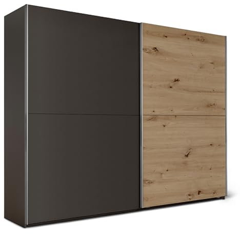 Stella Trading MESIO Kleiderschrank in Artisan Eiche Optik, Graphit - Vielseitiger Schwebetürenschrank 2-türig mit viel Stauraum - 270 x 210 x 60 cm (B/H/T)