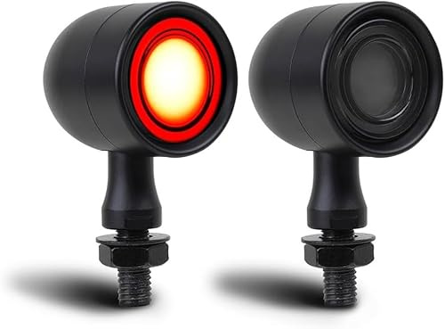 DREAMIZER Mini LED Blinker Motorrad E Geprüft, CNC 12V blinker e Scooter Universal Blinker, Amber&Rot Licht Kompatibel mit Harley Honda Kawasaki Suzuki Triumph Yamaha, 2 Stück