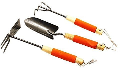 AgriVet - kit Attrezzi Giardinaggio - Set Utensili da Giardino Paletta - Rastrello - Zappetta Doppio Uso con Manico in legno ed Impugnatura Ergonomica - Ideale per Orto, Vasi e Giardino