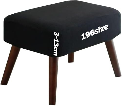 Hockerbezug Quadratisch Ottoman Cover Fußbank Schonbezug Stretch Fußhocker Husse Soft Beschützer Jacquard Slipcovers Sitzhocker mit Elastic Bottom Rund Rechteckig Waschbar Anpassbar(Schwarz,40 x 50 cm