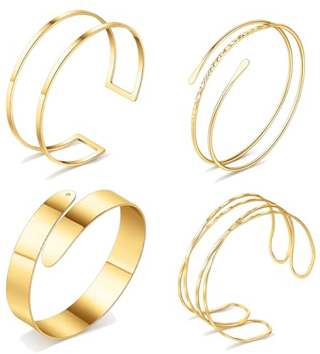 FIRAZIO 4PCS Arm Cuff Jewelry for Women Upper Arm Cuff Bangle Band Armlet Adjustable Arm Cuff Bracelet Set