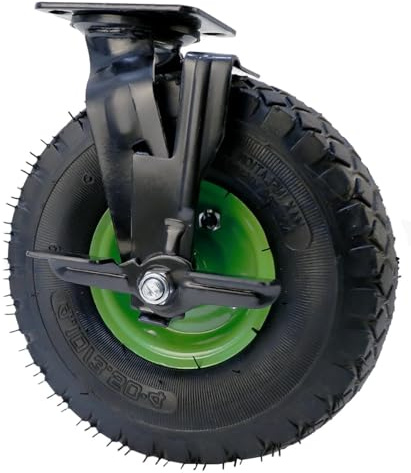 2 Stück Lenkrollen mit Bremse Set Ø 255 x 78 mm Rad, Schwerlastrollen, Ruhig Luftrad auf Stahlfelge Schwartz mit Stoßdämpfung, Drehbar Transportrollen Rollen Industrielle Lenkrolle (Bremsrollen)