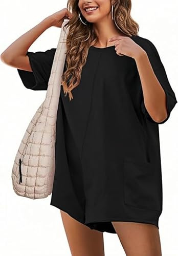 Sukiglam Jumpsuit Donna Elegante Manica Corta Allentata Tutina Reversibile Tuta Intera Casual Salopette Estiva Corta Spiaggia Jumpsuits con Tasche Vacanza Outfits
