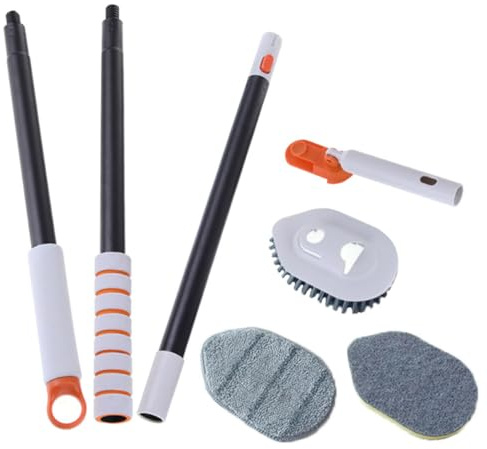 KOCKSHION Brosse à Joints Multifonction pour Nettoyage Salle de Bain et Carrelage, Manche Extensible, Résistante à l'usure, Brosse de Sol Orange en Plastique et Tissu