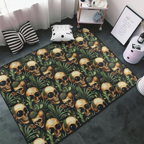 Alfombra con estampado de calavera de ojos grandes de cactus para sala de estar y dormitorio, lavable, suave, 3 x 5 pies, alfombra antideslizante para decoración de dormitorio, estética de 60 x 39