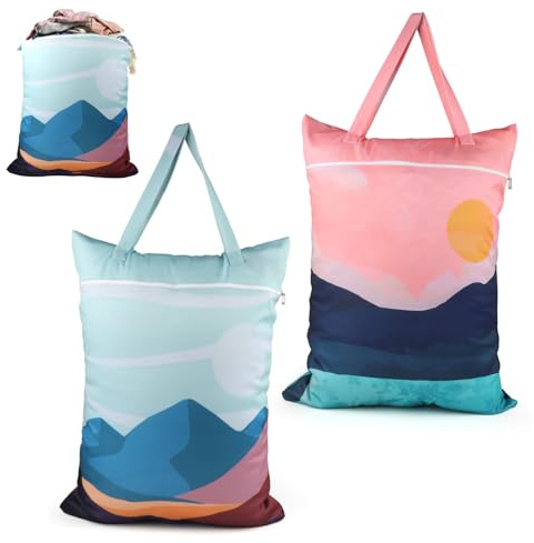 Arvoni 2 bolsas de lavandería grandes con asa, 46 x 58 cm, bolsas de lavandería de viaje, resistentes al agua para mojadas y secas, bolsas de lavandería para gimnasio, ropa, ropa, yoga, ropa mojada