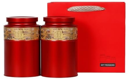 Barattoli per tè alla rinfusa barattoli di latta rotonda di grande capacità barattoli vuoti set da tè retrò barattoli doppi barattoli confezione regalo contenitore di conservazione (B)