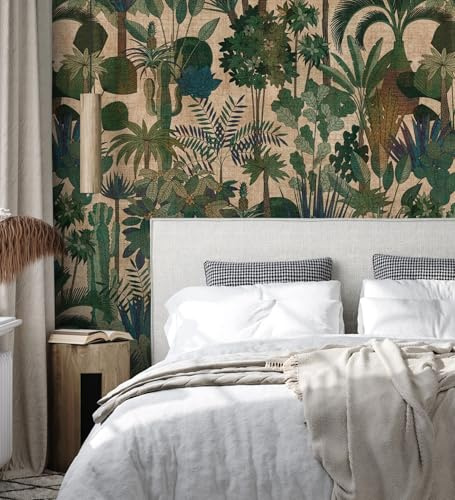GAULAN 683231 Papier peint vinyle mural jungle exotique dans les tons verts foncés pour mur salon chambre stanza salle à mange tête de lit bureau cabinet bars - 2,80 m x 1,59 m