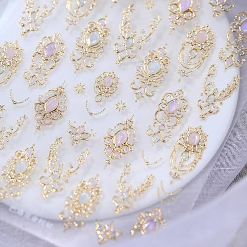 Celblisora Autocollants Ongles 5D avec Pierres Précieuses En Relief, Autocollants Nail Art Dorés, Décalcomanies avec Motif Mace Doré, Autocollants Ongles pour Nail Art Style Mace