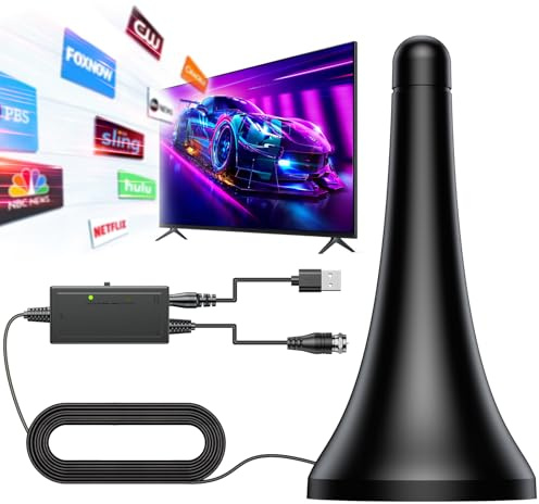 TV Antenna for Smart TV, Indoor Antenna for Local Channels, Long Range Reception, Supports 4K 1080p HD, Amplified Signal Booster, 9.84FT Coax Cable, Easy Installation
