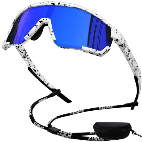 KANASTAL Cykelglasögon Herr Dam Polariserade Sportglasögon UV400 Skydd för Cykel Elcykel Löpning Matt Vit Leopardmönster Bågar Blå Glas