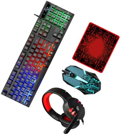 MUCKLILY USB 2.0 Abs Gaming Keyboard and Mouse Set 104 Keys | Combo, 3.5mm Headset Support, 4-button Mouse, Black Finish for Desktop Use