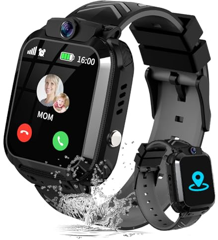 JUBUNRER Montre Connectée Enfant GPS Traceur Bracelet Enfant Téléphone SOS Réveil Jeux Modèle de Classe Montre Enfant Garcon Fille Étanche Digitale Cadeau-