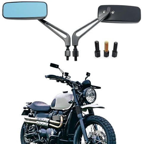 FRICYGAO Espejos Retrovisores Rectangulares de Moto 8mm 10mm con Cristal Azul Retro Espejo Lateral de Moto, para Honda, Suzuki, Bobber Cruiser Chopper Scooter Touring Sport Bike ATV