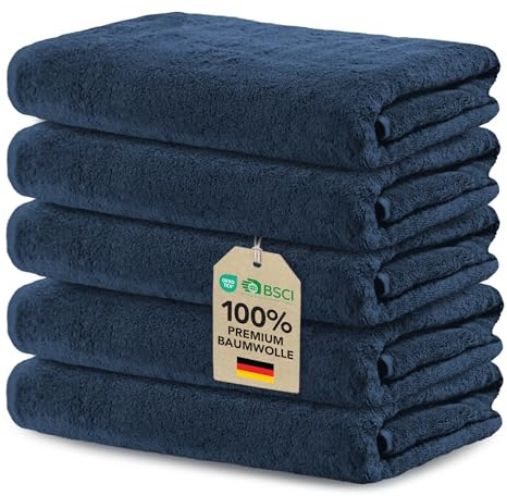 Ôhm Gästehandtücher 30x50 cm Baumwolle Marineblau 5er-Set | Kompaktes Format für schnelles Händetrocknen in Küche oder Bad, ohne Fusseln zu hinterlassen.