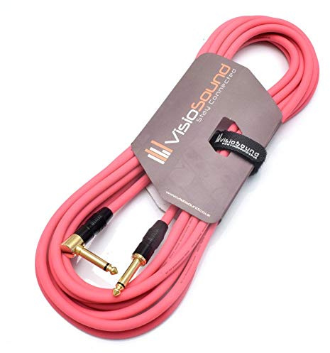 Premium Guitar Lead 6.35mm 1/4 Angled Jack Instrument Cable (Pink, 6m) | Professional Noiseless OFC Instrument Cable for Electric Guitar, Bass, Keyboard / 10 Colours