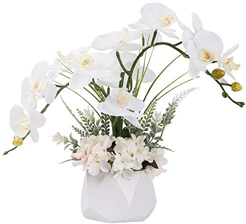 LESING Artificial Flowers Ochids Plants Fake Orchid in Pot Artificial Flowers with Vase Orquidea Faux Orchid for Home Indoor Decoration (Style 2,White Vase)