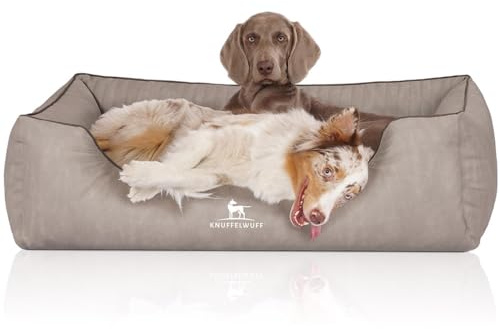 Knuffelwuff Orthopädisches Hundebett Tampa aus laser-gestepptem Kunstleder XXL 120 x 85cm Grau