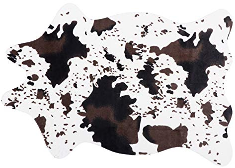BESPORTBLE Area Rug Non-slip Polyester and Latex Material and Multifunctional Floor Mat Anti-slip Imitation Cowhide Shape Carpet Rug for Door Mat, Fashionable Black Dining Room