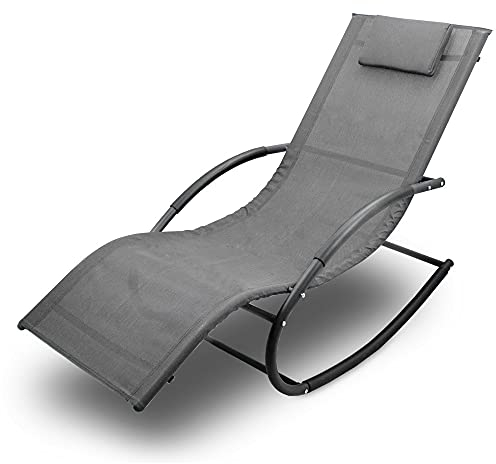 BITUXX Sonnenliege Gartenliege Relaxliege Schaukelliege Liegestuhl Schaukelstuhl (1 Liege)(Grau)