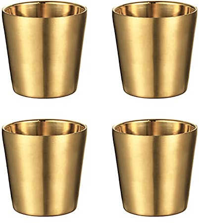 UPTALY 4 x Edelstahlbecher (goldfarben, 180 ml/pers), unzerbrechliche Camping-Tassen, kleine Espressotasse, doppelwandige Latte-Tassen, Schnapsbecher, Becher, Kaffeetassen