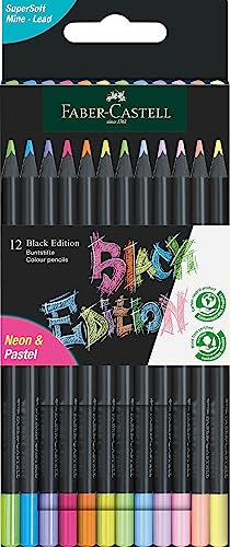 FABER-CASTELL 116410 - Buntstifte Black Edition, Neon + Pastell Farben, 12er Etui