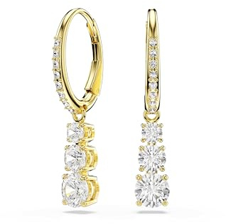 Swarovski Anneaux d'oreilles, de la collection Stilla Attract, cristaux incolores de taille ronde, sertissage griffe et pavé de petits Zirconia, avec un placage de ton or