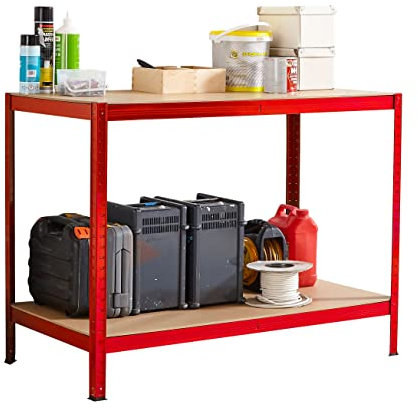Neo Red Steel Heavy Duty Metal Workbench Bench Benches Table Garage DIY Shed Warehouse Work Tool Workshop Woodwork 90x120x60cm (Red)