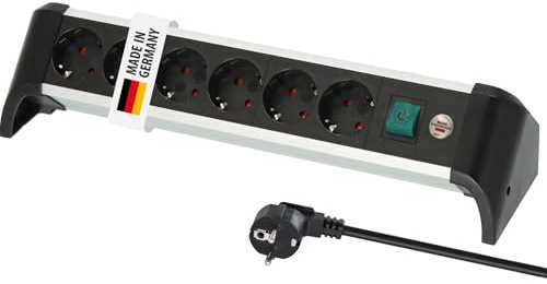 Brennenstuhl Alu-Office-Line grenuttag 6-vägs/förlängningssladd i aluminium för skrivbordet (bordsuttag med strömbrytare och 3 m kabel)