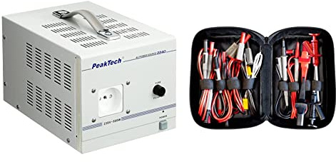 Peak Tech P 2240 – Trenntransformator, Schutzklasse 1, Mobiler Einsatz, 230 V, 500 W - 160 x 125 x 235 mm & Peak Tech P 8200 – Messzubehör Set für Digital Multimeter - 14-teilig inkl. Tasche