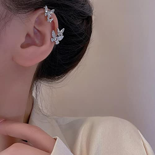 DAOMEI 2 Stücke Korean Silber Farbe Schmetterling Ohrclips Ohne Piercing Ohr Manschetten Mode Glänzende Zirkon Ohrclips Für Frauen Hochzeit Schmuck