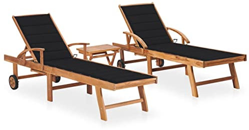 Chusui Sonnenliegen 2 STK. Gartenliege, Liegestuhl, Sonneninsel Outdoor, Sonnenstuhl, Liegen, Gartenmöbel, Relaxliege, Loungemöbel, Terrasse, mit Tisch und Auflagen, Massivholz Teak