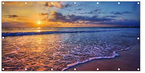 MuchoWow® Balkon Sichtschutz Sichtschutzmatte Balkonbanner Abdeckung für Terrasse Balkon Windschutz Blickdicht Wetterfest 200x90 cm Meer - Strand - Sonnenuntergang - Wolken - Horizont