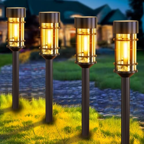 nipify LED Solar Light Outdoor Garden Stake, 4 Packs Auto On/Off Solars Stake Lights Garden Lights Waterproof, Warm White Solar Path Light for Pathway Landscape Yard Patio Walkway Lawn Decorative